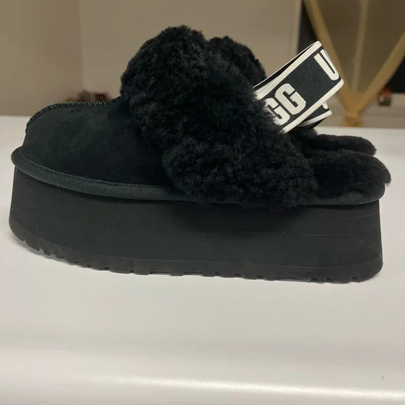 UGG Funkette Suede Sheepskin Platform Slingback Size 7 - Picture 2 of 9